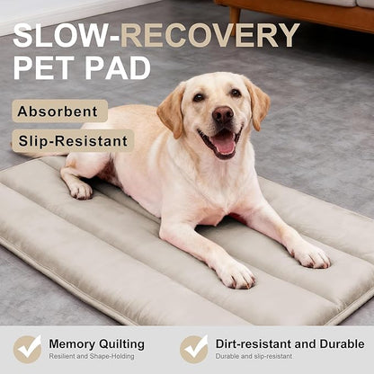 Fogkiss Dog Bed Mat, Reversible Dog Crate Pad with Washable Kennel Mat and Soft Foam, Flat Pet Bed for Dogs & Cats, for Crates Carriers & Travel (Light Brown, 34" L*20" W*1.5" Th)
