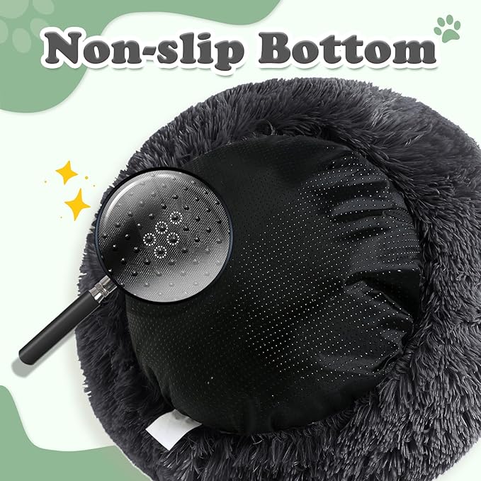 JOLLYVOGUE Dog & Cat Bed, Calming Anti-Anxiety Pet Bed for Small Dogs, Fluffy Donut Cushion for Small and Medium Pets (23")