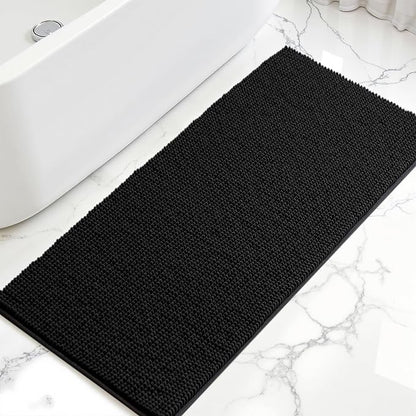 SUBRTEX Bathroom Rugs, 24" x 55" Chenille Bath Rug Soft Short Plush Bath Mat Soft Shower Mat Water Absorbent Shower Mat Quick Dry Machine Washable, Black