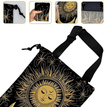 Vintage Sun and Moon Car Garbage Bag, Small Car Trash Bag Hanging,Drawstring Car Garbage Bag with Adjustable Buckle for Car Back Seat,SUVs,Camping,Road Trips