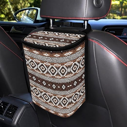 Southwestern Aztec Tribal Car Trash Can with Adjustable Straps Foldable Car Trash Bag Bin Auto Garbage Bag Multipurpose Storage Box for Vehicle Travel Camping Picnicing