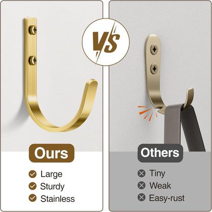 Wall Hooks for Hanging Towel/Coat - 22LB Screw in Metal Hanger Wall Mount, for Outdoor, Closet, Door, Bathrooms, for Backpack, Robe, Brushed Gold 5 Pack