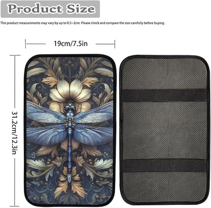 Suobstales Dragonfly Floral Print Car Armrest Pad Soft Center Console Arm Rest Protector Cover Universal Car Interior Accessories Decoration