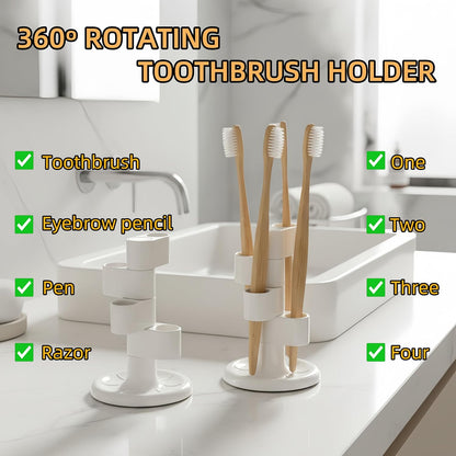 2-Pack 360° Rotating Toothbrush Organizer with Non-Slip Base, Bathroom Countertop Holder for Razors, Makeup Brushes and Toothbrush Storage, Compact Space-Saving Stand White