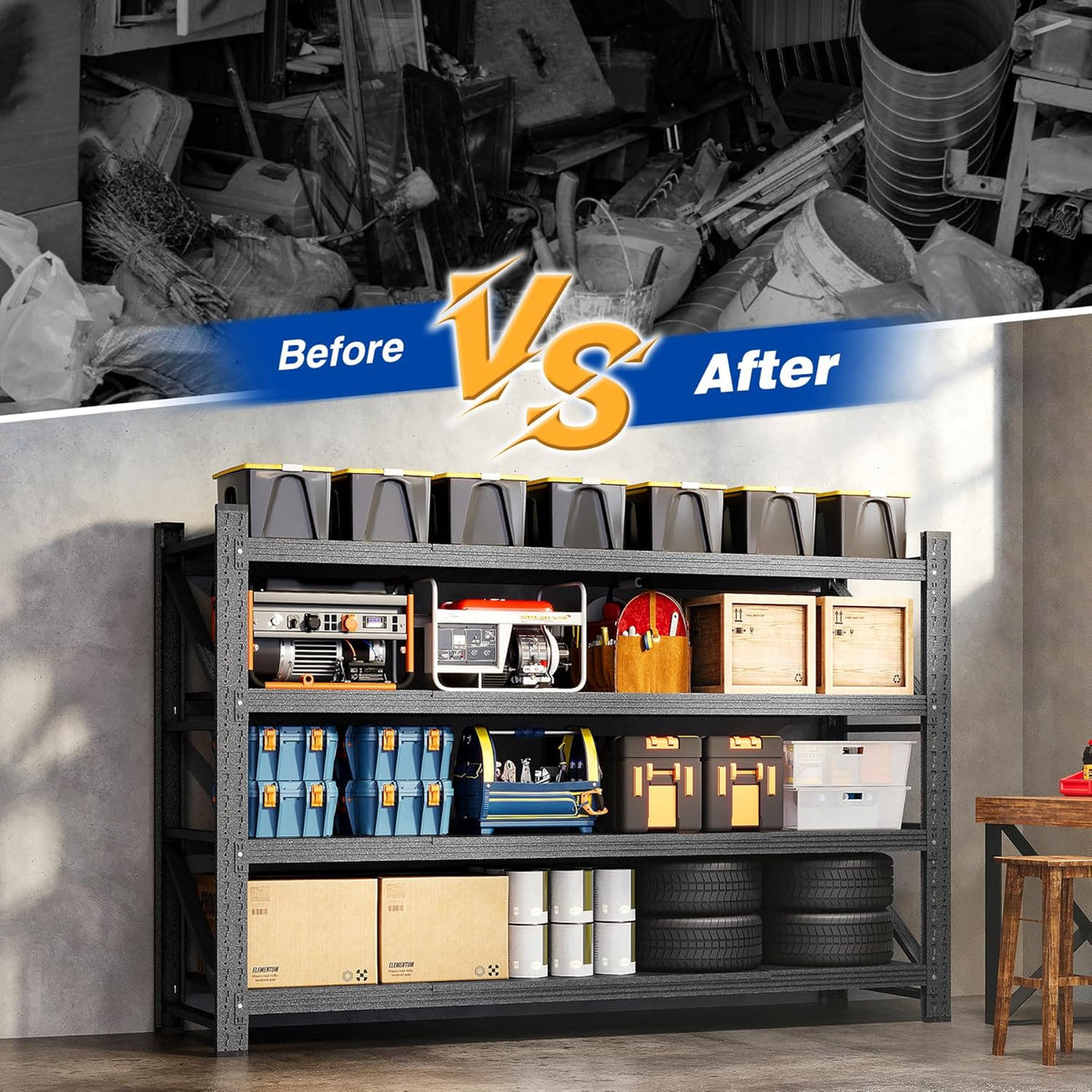 71" W Storage Shelves 5000lbs Garage Metal Shelving Heavy Duty Garage Shelves Adjustable Storage Shelves for Industrial, Factory,71" W X 24" D X 69" H