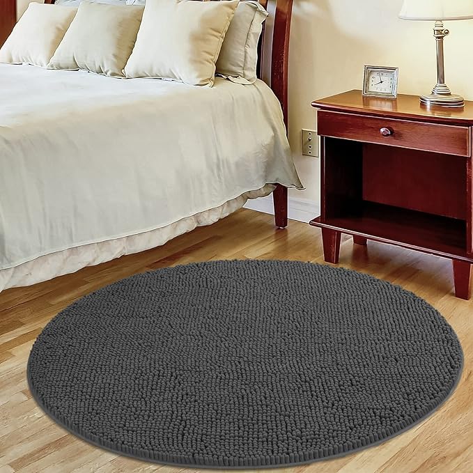 MAYSHINE Round Area Rug Set for Bathroom | Soft Plush Chenille Bath Mat, Water Absorbent Non-Slip Bathroom Rug | Washable Shag Carpet, Bedroom, or Home Décor | 36"x36" (Round) | Charcoal Gray