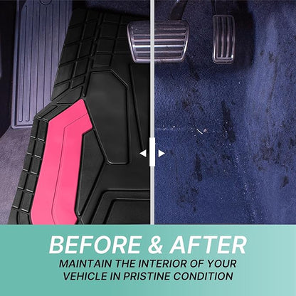 FH Group Heavy-Duty Rubber Floor Mats for Cars - Stripe Design, Universal Fit Full Set, Climaproof, Trimmable for Most Sedan, SUV, Truck - Pink