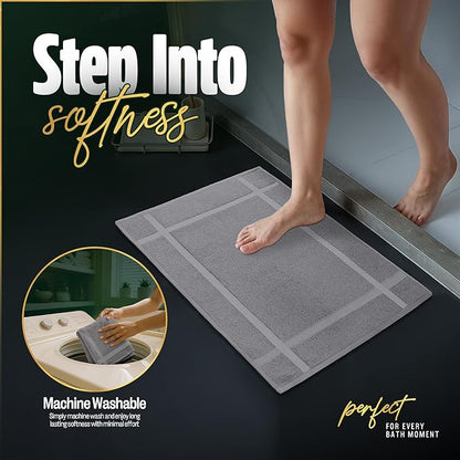 Pearl Linens 100% Ring Spun Cotton Bath Mat (Pack of 12) 18 x 25 Inch, Washable, Soft & Absorbent Terry Bathroom Floor Mat – Not Bathroom Rugs – Quick-Dry After Shower Bath Mat, 687 GSM, Light Grey