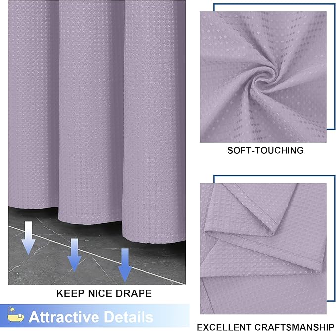 OVZME Stall Fabric Shower Curtain Set - 36x72W, Waffle Weave 230GSM Heavy Duty Small Shower Curtains for Narrow Stall Size, Machine Washable Bath Curtain with 12 Plastic Hooks, Lavender