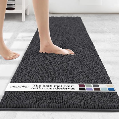 MAYSHINE Plush Shaggy Chenille Bath Mat | Extra Soft, Super Absorbent, Non-Slip Bathroom Rug | Fluffy Microfiber, Area Rug Sets for Bathroom Floor, Kitchen, Living Room | 71"x31" | Charcoal Gray