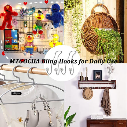 MTGOCHA Bling Purse Hook for Car Headrest, Upgraded Cute Car Seat Hooks for Bag Handbag, Durable Stainless Auto Purse Hanger Holder 2 Pack, White