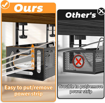 Under Desk Cable Management Tray, 15.7'' No Drill Steel Desk Cable Organizers, Wire Management Tray Cable Management Rack (1 Pack-Black)