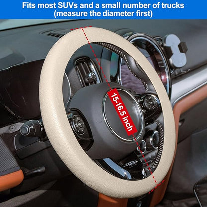 Spurtar Beige Car Steering Wheel Cover Men, Soft Thin Silicone Leather Texture Car Accessories for Women, Fit Diamenter 15" - 16.5"