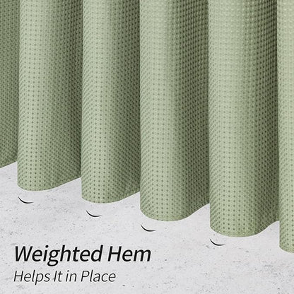 MitoVilla Waffle Shower Curtain 72 x 78, Sage Green Fabric Long Set, Modern Farmhouse for Bathroom Decor, Luxury Hotel Cloth 78 Inch Long