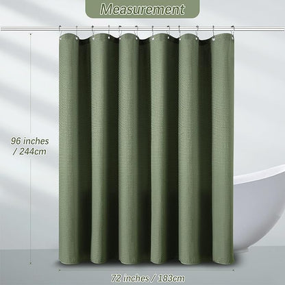 PANGSINNE Extra Long Sage Green Bathroom Decor Waffle Shower Curtain 96 Inches 256GSM Heavy Duty Shower Curtain Set, Hotel Quality Water Repellent Modern Shower Curtains with 12 Hooks,72Wx96H