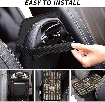 American Flag Print Car Center Console Cushion Pad, Vintage Elk Hunting Universal Armrest Seat Box Cover Protector,Comfortable Cars Accessories Fit for Most SUV Truck Van Vehicles, SUVs