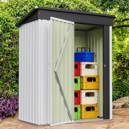 Furniwell 5x3 FT Outdoor Storage Shed, Metal Garden Sheds Outdoor Storage House with Single Lockable Door for Backyard Patio Lawn, White