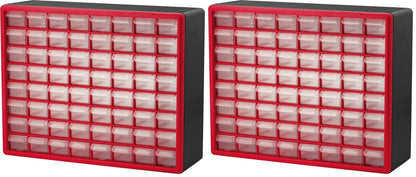 Akro-Mils 64-Drawer Plastic Drawer Storage Cabinet for Garage Organization, Bead Organizer, Building Bricks Storage, Teacher Toolbox, Makeup Organizer, 20-Inch W x 6-Inch D x 16-Inch H, 10164 Red
