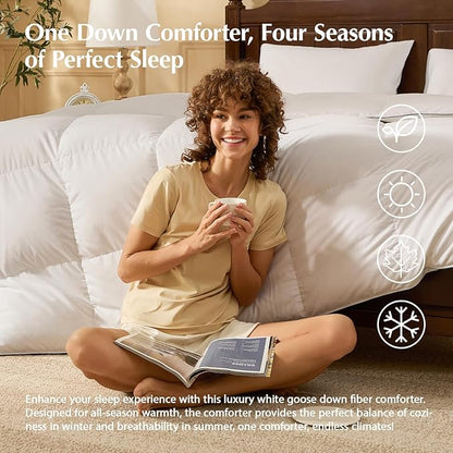PACIFIC COAST Goose Down Fiber Comforters Oversized King Duvet Insert, All Season White Comforter, 3D Hidden-Stitch Baffle Box Design, 8 Tabs, Gifts for Women/Men, Extra Fluffy Luxury Duvet (116"x98")