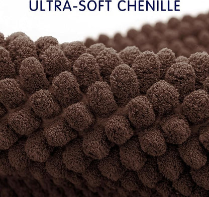 SUBRTEX Bathroom Rugs, 24" x 60" Chenille Bath Rug Soft Short Plush Bath Mat Soft Shower Mat Water Absorbent Shower Mat Quick Dry Machine Washable, Chocolate
