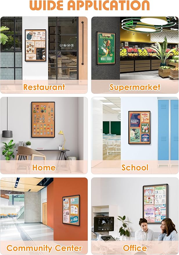 Enclosed Bulletin Board Cork Board 36x24 in, Lockable Wall Display Case