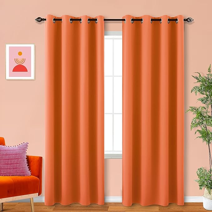 KOUFALL Orange Blackout Curtains 2 Panels, Thermal Insulated Curtains