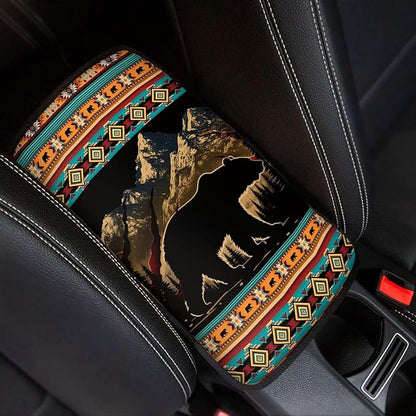 Horeset Aztec Brown Bear Car Armrest Cover Center Console, Auto Arm Rest Seat Protection Interior Accessories Fit Most Vehicle