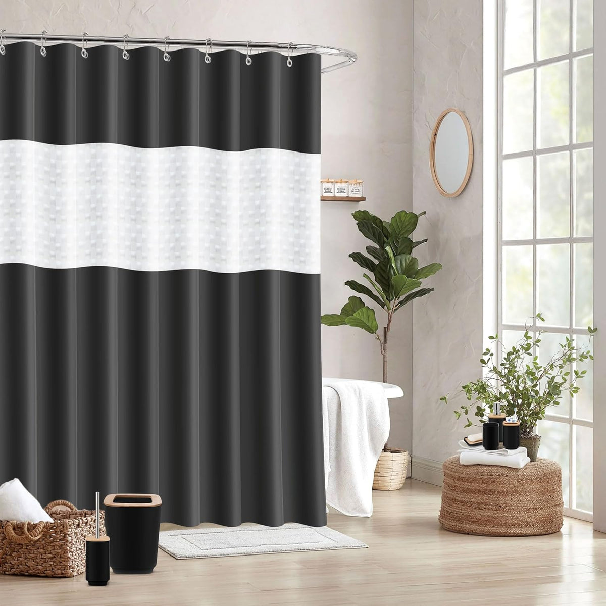 Bathroom Accessories Set,Black Bathroom Set,24 Pieces Bathroom Accessory Set with Shower Curtain,Trash Can for Bathroom Accessories Décor and Home Gifts