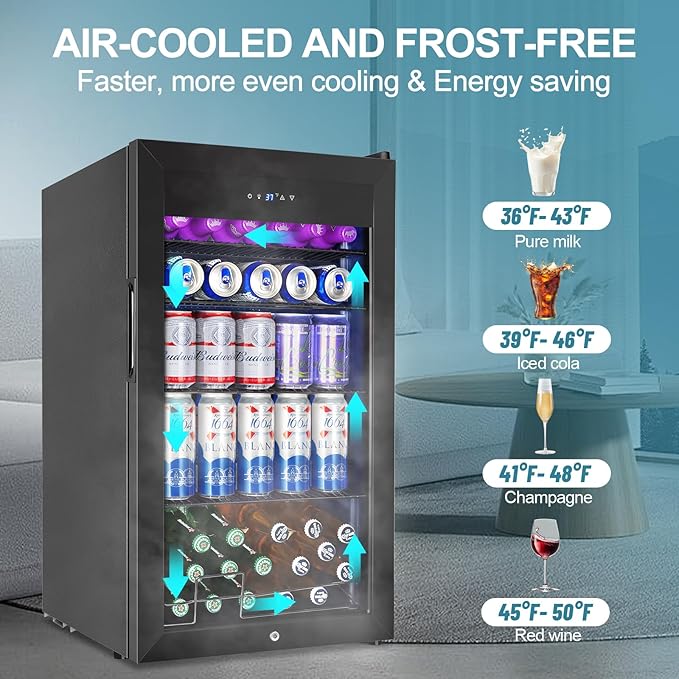 Beverage Refrigerator Cooler, 128 Cans 3.2 Cu.Ft Mini Fridge Glass Door