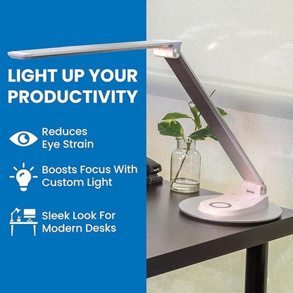 Mount-It! LED Desk Lamp with Wireless Charger and USB-C Charging Port, Dimmable