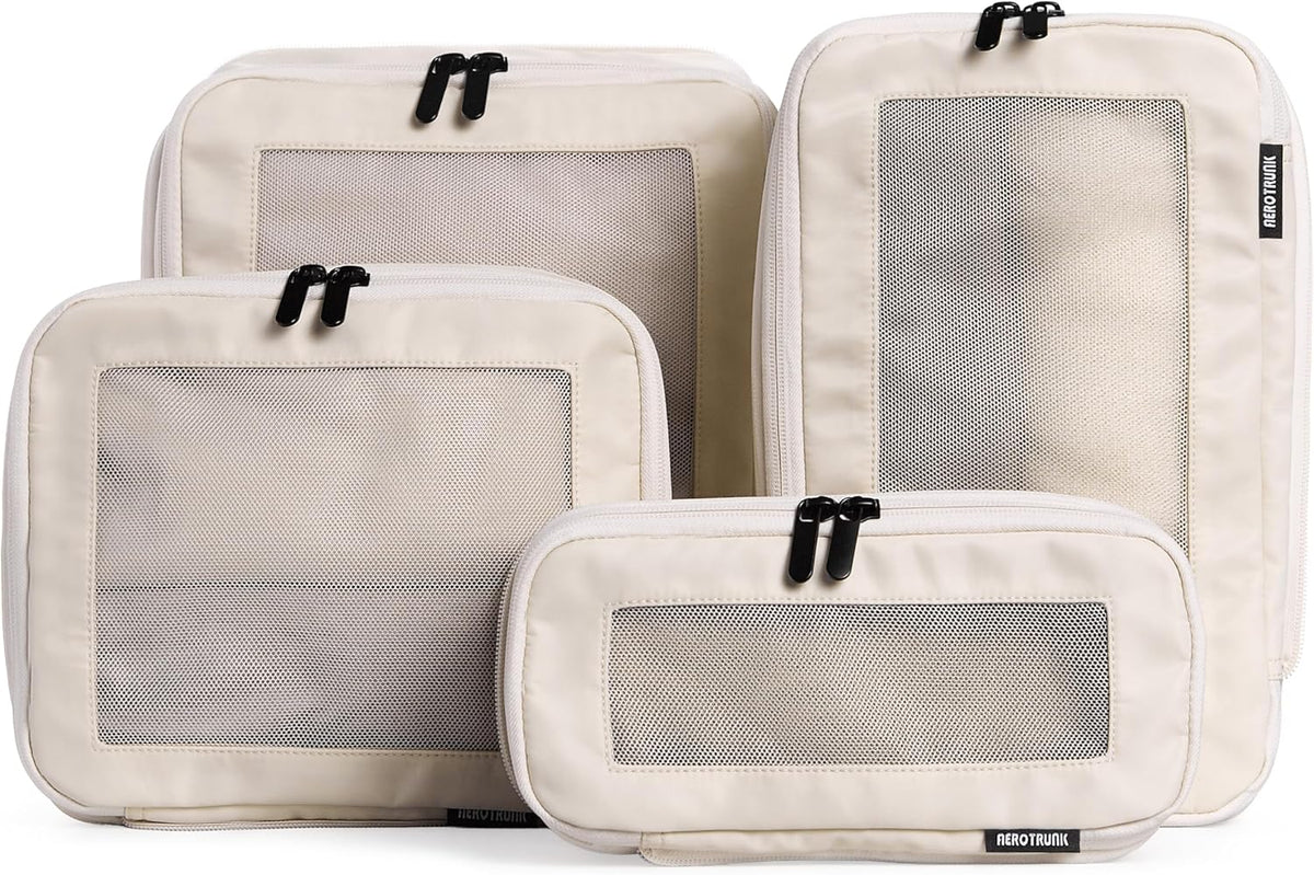 Aerotrunk Compression Packing Cubes for Travel - Luggage Organizer Bags - Double Zipper Packing Cubes for Suitcases (4-Pack, Beige)