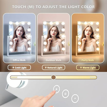 Vanity Makeup Mirror with Lights, 3 Color Lighting Modes Detachable 10X