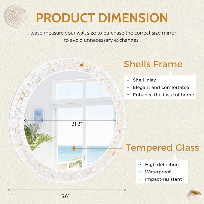 Tanmicoshomy Round Bathroom Mirror 26 Inch, Circle Mirror