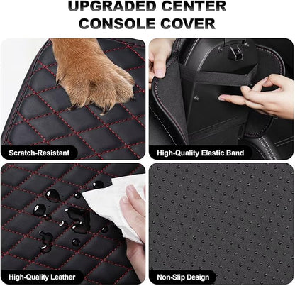 Upgraded Car Center Console Cover Fit for Tacoma Faux Leather Car Armrest Cover Cushion with 2 Storage Bags,Car Armrest Storage Box Interior Accessories(Black&Redline)