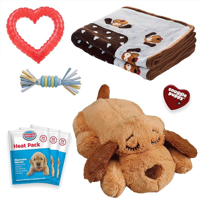 SmartPetLove Original Snuggle Puppy Essentials Starter Kit - Heartbeat Puppy for Dogs - Calming Aid with 3 Heat Packs, Puppy Teething Toy, Dog Chew Toy and Dog Blanket