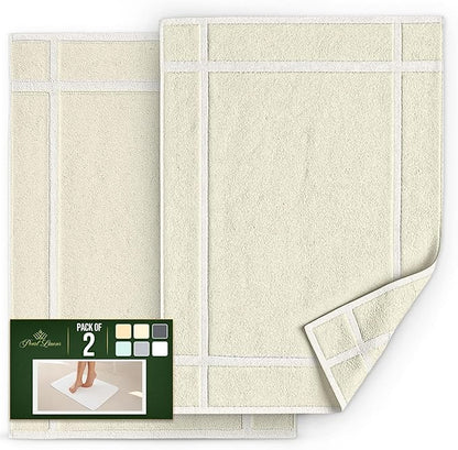 Pearl Linens Pack of 2 100% Cotton Bathmat 20x30 inches, Soft & Absorbent Quick Dry Bathroom Mat Set, Not Bathroom Rugs, After Shower Mat, Bath Tubmat, 687 GSM, Machine Washable, Ivory