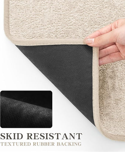 chakme Bathroom Rug Sets 2 Piece, Ultra Thin Bath Rug Set Quick Dry Bath Mat, Absorbent Bath Mat for Bathroom Non Slip Machine Washable, (Light Beige)