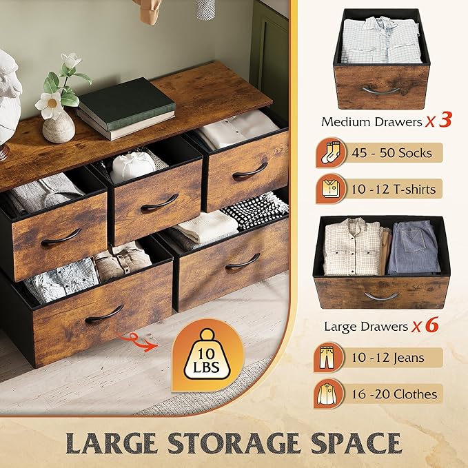 WLIVE Dresser for Bedroom with 5 Drawers, Wide Chest of Drawers, Fabric Dresser
