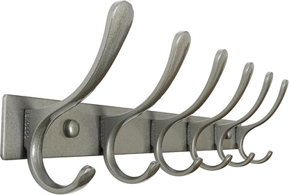 SKOLOO Coat Rack Wall Mounted - 6 Hooks, Heavy Duty, Stainless Steel, Metal Wall Hangers, Sturdy Coat Hooks for Hanging Coats, Jacket, Clothes, Hat, Matte Grey