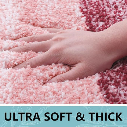 Arotive Microfiber Bathroom Rugs, Shaggy Soft and Absorbent Bath Rug, Non-Slip, Thick Plush Machine Washable Dry Bath Mats for Bathroom, Tub and Shower, 24x24, Burgundy, Round