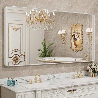 LOAAO 72x40 Inch White Metal Framed Bathroom Mirror