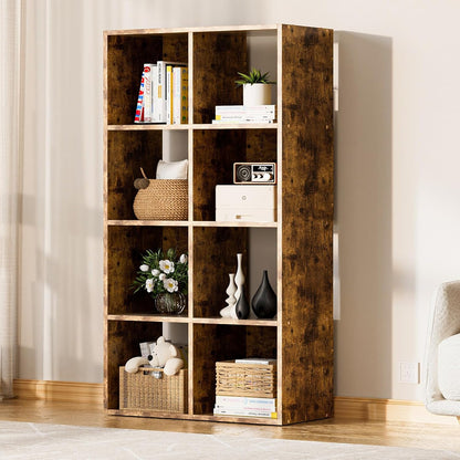 COMHOMA 8 Wood Cube Storage Organizer with Open Back and Removable Back Panels, 11In Brown Cube Storage Bookshelf, Cubicle Shelf Bookcase for Home Office Bedroom Living Room, Vertical or Horizontal