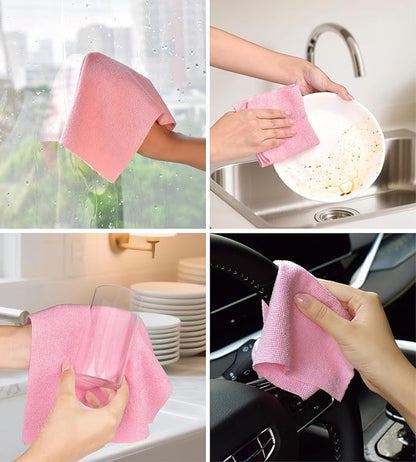 CHAUNCEY HOME Microfiber Cleaning Cloth Roll - 100 Pack Tear Away Microfiber Paper Towels, Reusable, Washable, Scratch-Free, Kitchen Towels for Car, Home, Kitchen, Glass, Dishes(Pink)