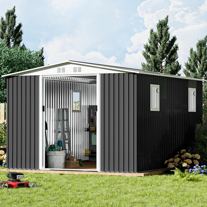 12FT x 10FT Outdoor Storage, Metal Anti-Corrosion Utility Tool House with Lockable Door & Shutter Vents，Outdoor Waterproof Garden Tool Storage Sheds