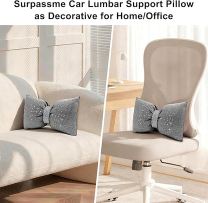 surpassme Rhinestone Lumbar Support Pillow for Car, Bling Back Support Pillow/Cushion Car Accessories for Women(White)