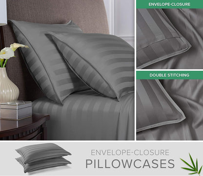 Queen Pillowcases by Pure Bamboo, Genuine 100% Organic Viscose Derived from Bamboo, Luxuriously Soft & Cooling, Double Stitching, Envelope Closure (2 Queen Pillowcases, Jacquard Stone)