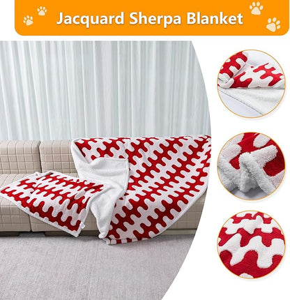 Maidewow Waterproof Pet Blanket,Dog Bed Covers Small Throw for Puppy Cats Stylish Jacquard Pets Couch Sofa Furniture Protection Washable Reversible Covers (Red Wave,XS)