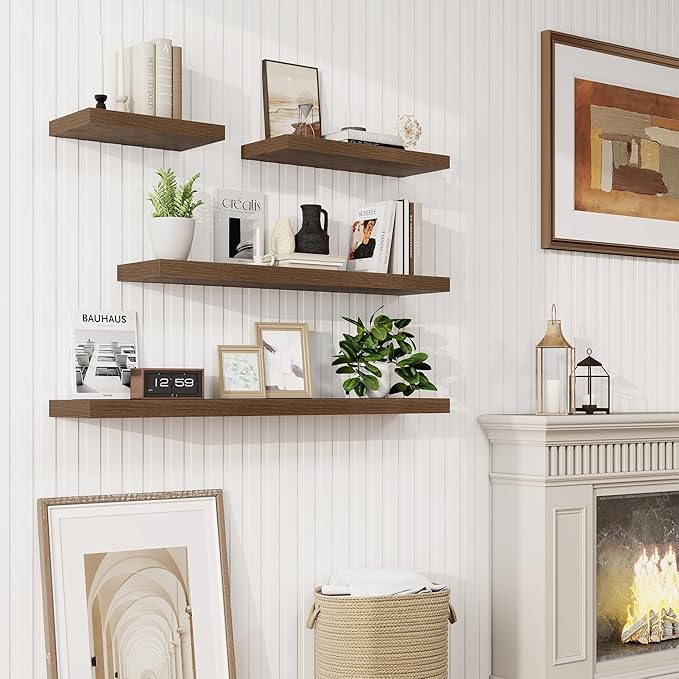 32in Floating Shelves for Wall, 2 Pack Long Wall Mounted Engineered Wood Shelves