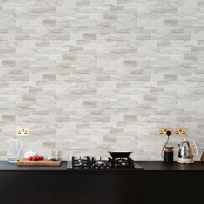 Vamos Tile 100-Piece Matt Beige Mixed Grey Slate Peel and Stick Backsplash