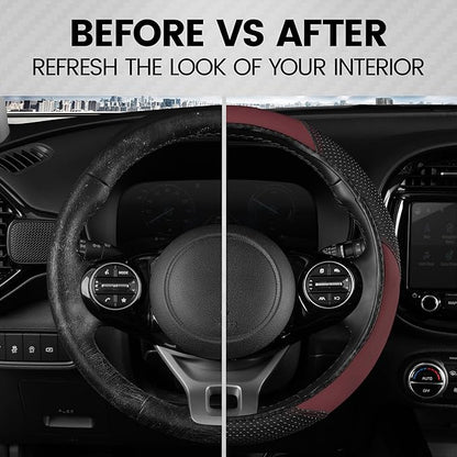 BDK Steering Wheel Cover -SootheGrip MassageTouch - Comfort Massage Grip - Protection and Control- Black & Burgundy